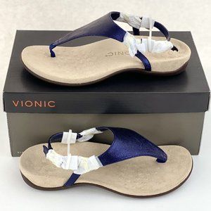 Vionic Kirra Navy Women's Flip Flops Sandals Slingback Backstrap Metallic Blue